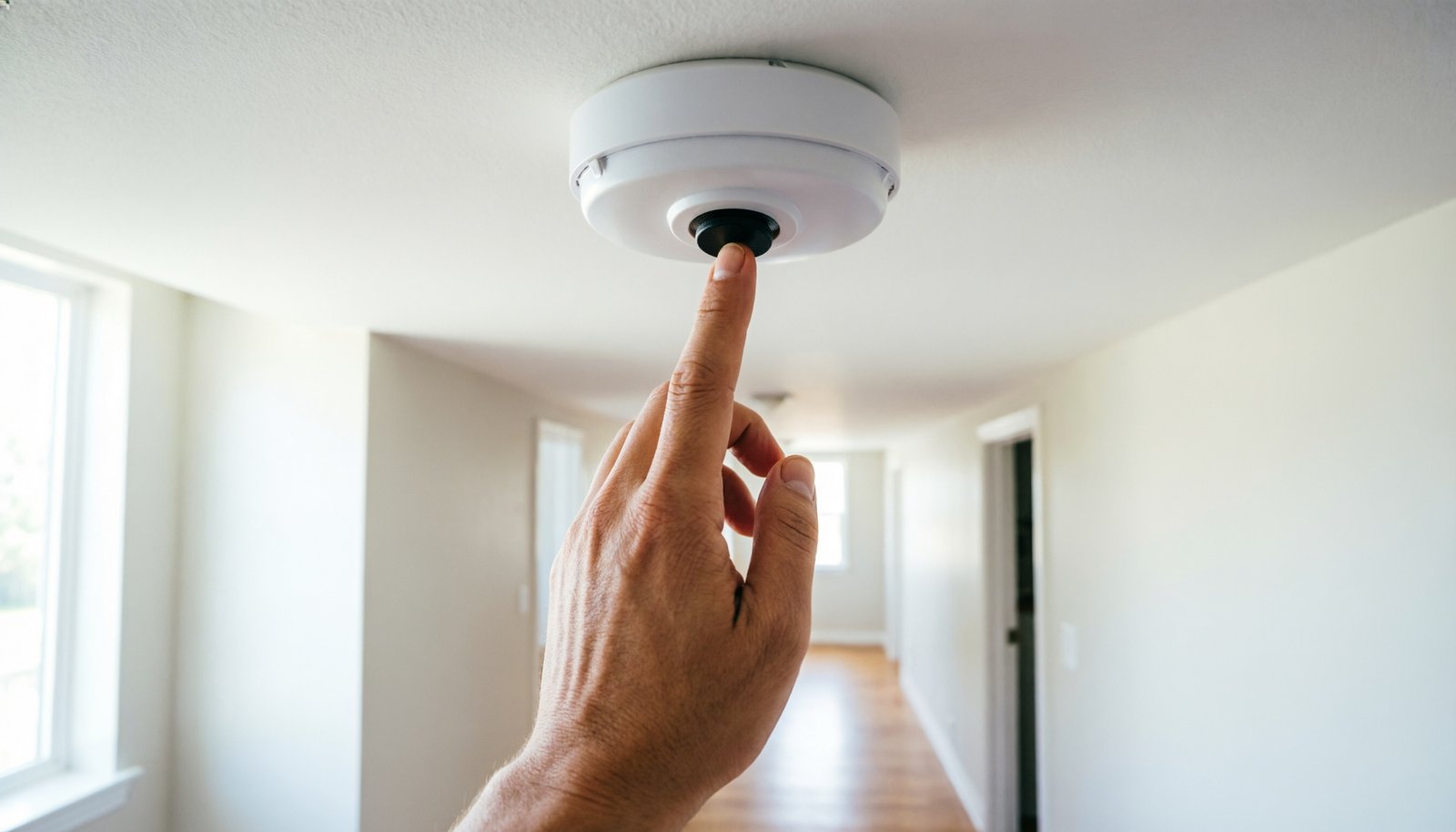 Test d'un détecteur de fumée fixé au plafond